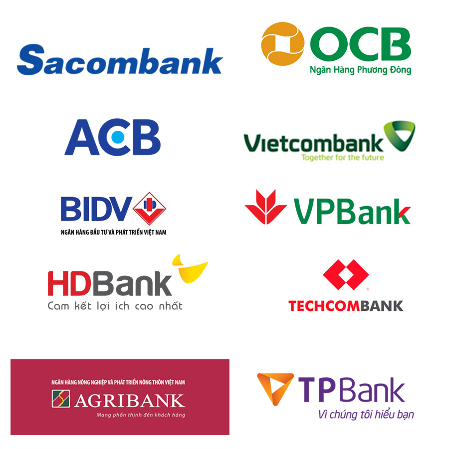 Logo các ngân hàng phổ biến tại Việt Nam Vietcombank Techcombank ACB BIDV