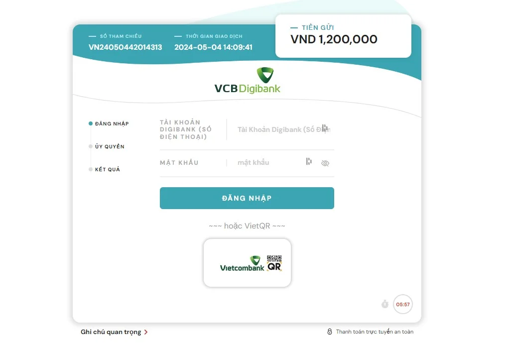 Nhập số tiền muốn nạp vào Exness qua Internet Banking